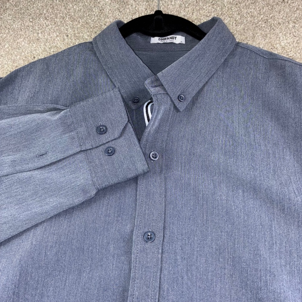 COOFANDY Mens XL Long Sleeve Button Down Shirt‎ Gray Textured Stretch Career